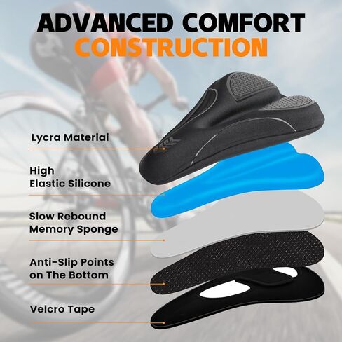 وسادة مقعد الدراجة JUMPOW للمقاعد الضيقة، غطاء مقعد الدراجة من الجل والإسفنج الذكي مع سيليكون مزدوج مضاد للانزلاق، تصميم تدفق الهواء مسامي، يناسب Peloton، الثابتة، الدراجات الجبلية والطرق in Kuwait