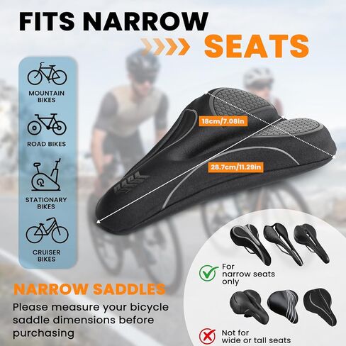 وسادة مقعد الدراجة JUMPOW للمقاعد الضيقة، غطاء مقعد الدراجة من الجل والإسفنج الذكي مع سيليكون مزدوج مضاد للانزلاق، تصميم تدفق الهواء مسامي، يناسب Peloton، الثابتة، الدراجات الجبلية والطرق in Kuwait