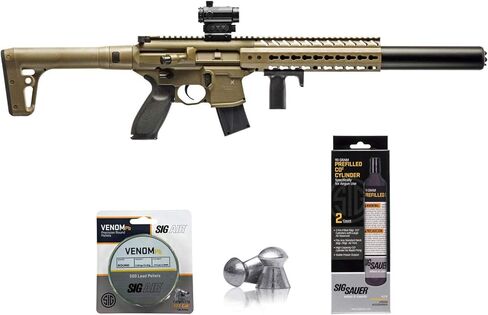 SIG Sauer MCX .177 Cal بندقية هوائية متقدمة تعمل بثاني أكسيد الكربون مع ثاني أكسيد الكربون 90 جرام (عبوتين) و500 حزمة من كريات الرصاص (FDE، نقطة حمراء) in Saudi Arabia