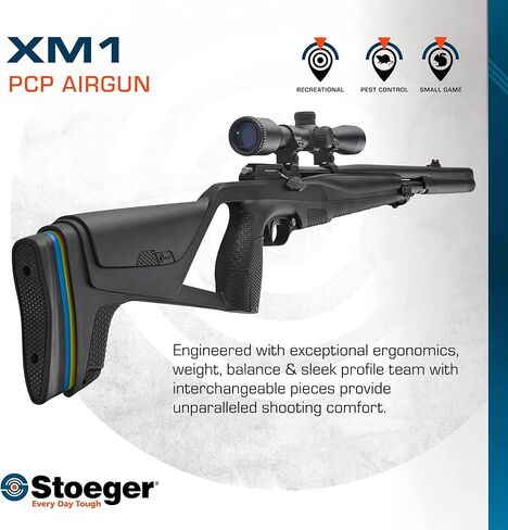 Stoeger XM1 PCP Airgun + Scope - عيار 177 - أسود اصطناعي مع مشاهد من الألياف الضوئية ومنظار 4 × 32 in Kuwait
