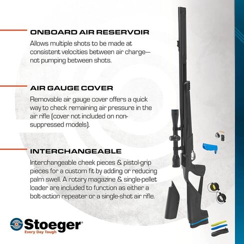 Stoeger XM1 PCP Airgun + Scope - عيار 177 - أسود اصطناعي مع مشاهد من الألياف الضوئية ومنظار 4 × 32 in Kuwait