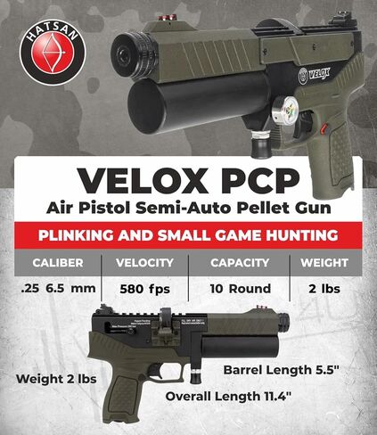 Hatsan Velox .25 Cal 580 FPS 15 FPE 10-Shot PCP OD Green Side Bolt Air Pistol in Kuwait