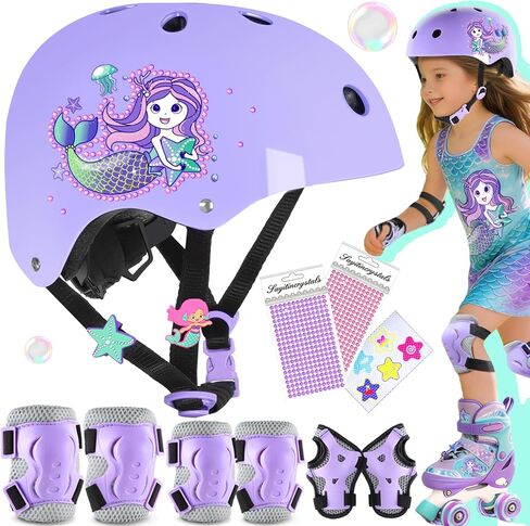 Mermaid Kids Toddler Helmet for Girls 5-8 Adjustable Girls Bike Helmet with DIY Stickers & Protection Pads Set for Skateboard, Skating,Scooter & Bicycle in Saudi Arabia