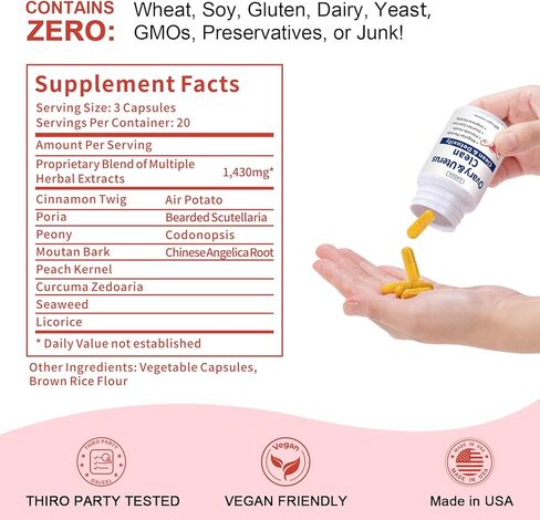 لونزا تطهير المبيض والرحم، تطهير الرحم، الفترات المنتظمة، الخصوبة، دعم صحة كيس المبيض والأورام الليفية، للنزيف غير الطبيعي، بدون تشنجات، 60 كبسولة نباتية in Kuwait