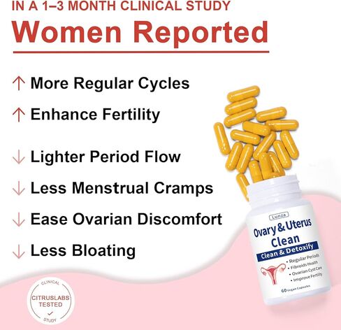 لونزا تطهير المبيض والرحم، تطهير الرحم، الفترات المنتظمة، الخصوبة، دعم صحة كيس المبيض والأورام الليفية، للنزيف غير الطبيعي، بدون تشنجات، 60 كبسولة نباتية in Kuwait