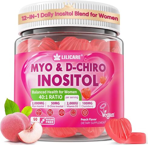 Inositol Gummies for Women + Chasteberry, Myo-Inositol & D-Chiro Inositol 2000mg + 50mg Ideal 40:1 Ratio with Methylated B12 & Folate, Choline, Magnesium, Vitamin D3 for Overall Health, Pack of 2 in Saudi Arabia