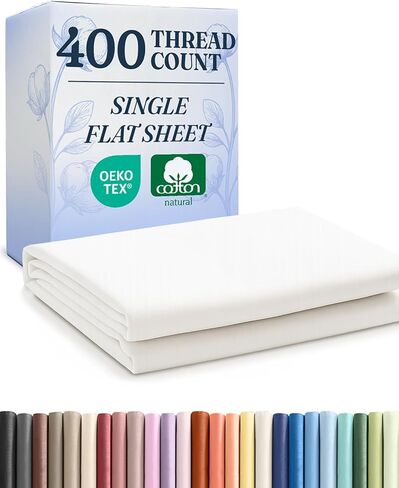 400 مجموعة من صفائح القطن Count Count - Size Size 100 ٪ من الألواح القطن - تناسب بسهولة 8 "إلى 16" مرتبة - حريرية ، مجانية خالية من التجاعيد ، ومريحة - جيوب عميقة ومجموعة جودة الفراش - أبيض in Kuwait