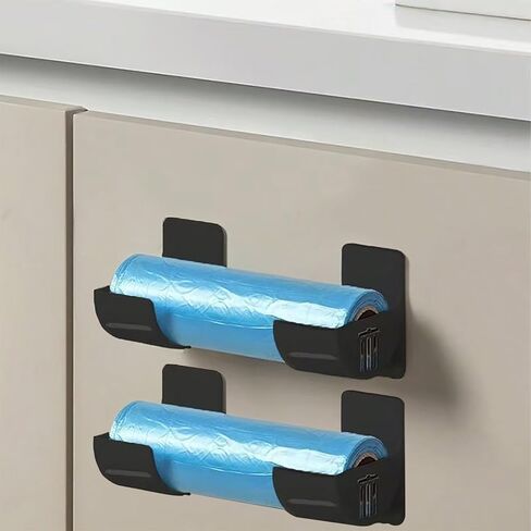 4Pack No-Drill Kitchen Storage Rack with Adhesive Hooks,Wall Mounted Plastic Bag Organizer Grocery Bag Holder,Garbage Trash Holder,Wraps,Hanging Rack for Home Organization Kitchen Organizers in Saudi Arabia