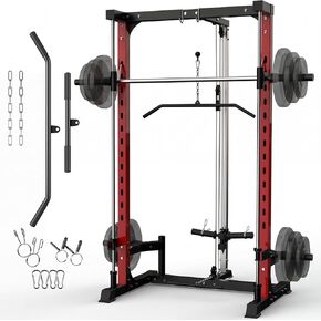 Power Cage, Complete Home Gym System with LAT Pulldown & Cable Crossover, 1000lbs Capacity Squat Rack Integrated with Pulley System, Full Body Training Equipment in Kuwait