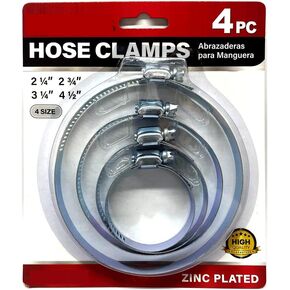 4-Pack Hose Clamps Assortment – Zinc-Plated Steel, Adjustable 2-1/4" to 4-1/2", Heavy-Duty Clamps for Hoses, Pipes & Tubes in Kuwait