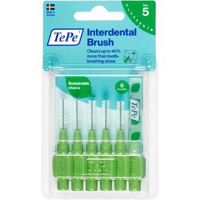 TePe Interdental Brush Original, Soft Dental Brush for Teeth Cleaning, Pack of 6, 0.8mm, Large Gaps, Green, Size 5 in Kuwait