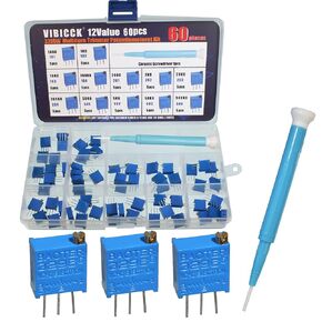 60 قطعة 12 قيمة 3296 واط مقياس جهد التشذيب متعدد الانعطاف (100-500 كيلو أوم) مجموعة متنوعة من المقاومات المتغيرة للتعديل in Kuwait