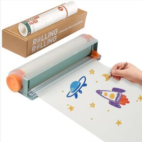 Tabletop Paper Roll Dispenser with Graph + Dotted Roll Paper for School, Office, Home - 2 Refillable Rolls for Journaling, Planning, Engineering – Built-in Cutter & Magnetic Lid in Kuwait