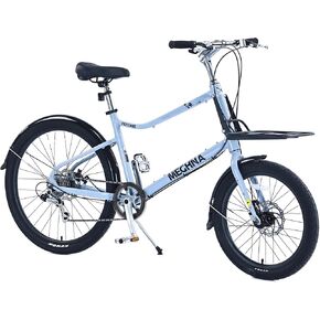 26 Inch Cargo Bike with Front 20 Inch Wheel, 7 Speed Aluminum Alloy Frame Double Disc Brakes, Adult Commuter Bicycle with Rear Rack for Men Women,Blue in Kuwait