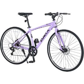 28 Inch Hybrid Bike for Adults, Shimano 7 Speed Aluminum Alloy Frame Double Disc Brakes 700x35C Wheels, City Commuter Road Bicycle,Purple in Kuwait