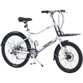 26 Inch Cargo Bike with Front 20 Inch Wheel, 7 Speed Aluminum Alloy Frame Double Disc Brakes, Adult Commuter Bicycle with Rear Rack for Men Women,Silver in Kuwait