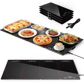 صينية تسخين كهربائية، سخانات طعام معيارية 4 في 1 لبوفيه الحفلات مع 10 إعدادات لدرجة الحرارة ومؤقت 8 ساعات، بساط زجاجي لتدفئة الطعام مقاس 33 بوصة × 15 بوصة، سخان محمول لتقديم الطعام والتجمعات in Kuwait