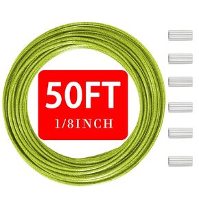 1/8"(3.3mm) Stainless Steel Wire Rope, PVC Coated Cable Kit, 50FT Heavy Duty Outdoor Cable for Deck Railing, String Lights, Clothesline & Garden Use(Black, 50ft) in Kuwait