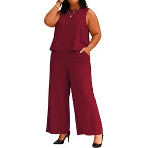 TOPSRANI Womens Plus Size 2 Piece Outfits Casual Lounge Sweatsuits Tracksuit Sleeveless Baggy Wide Leg Long Pants Sets in Kuwait