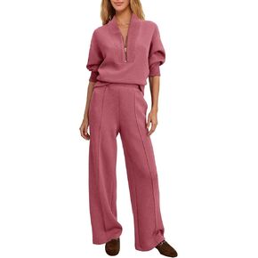 Yanekop Womens Sweatsuits 2 Piece Outfit Two Piece Lounge Set Matching Sweat Sets Half Zip Pullover and Wide Leg Pants in Kuwait