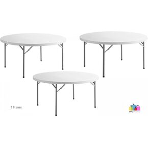 3 عبوات! 60 بوصة. طاولة مستديرة بيضاء قابلة للطي طاولات مستديرة للحفلات طاولة دائرية بلاستيكية في الهواء الطلق طاولة مستديرة قابلة للطي طاولة مستديرة قابلة للطي طاولة بار محمولة للحفلات مكتب قابل للطي طاولة مستديرة قابلة للطي in Kuwait