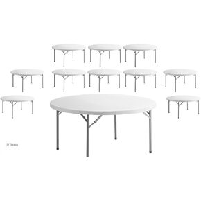 10 Pack! 60 in. White Round Folding Table Round Tables for Parties Plastic Circle Table Outdoor Round Folding Table Foldable Round Table Portable Bar Table for Party Folding Desk Round Fold Up Table in Kuwait