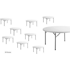 20 Pack! 60 in. White Round Folding Table Round Tables for Parties Plastic Circle Table Outdoor Round Folding Table Foldable Round Table Portable Bar Table for Party Folding Desk Round Fold Up Table in Kuwait