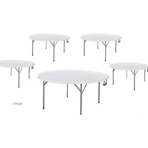 5 Pack 60 In. White Round Bi-Folding Table Round Tables For Parties Plastic Circle Table Outdoor Round Bi-Folding Table Foldable Round Table Portable Bar Table For Party Bi-Folding Desk Round Fold Up in Kuwait