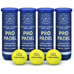كرات Pro Padel - 4 عبوات (12 كرة) - كرات Padel مضغوطة - قلب من المطاط الطبيعي الفاخر - 47% لباد صوف - جودة احترافية للبطولات - ارتداد ثابت - لجميع الملاعب. in Kuwait