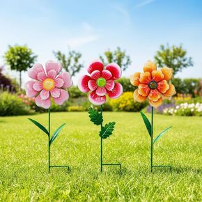 5Pcs Wind Spinners Outdoor Metal Colorful Flowers Garden Stakes 27" Windmill for Yard, Lawn Ornaments Outdoor Garden Décor, Metal Yard Art, Perfect Garden Gift in Kuwait