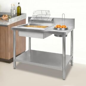 Stainless Steel Fried Chicken Coating Table, 39.4×25.2×37.4In Chicken Chop Breading Station, Fried Chickens Breading Worktop for Burger Shops, Fast Food Restaurants in Kuwait