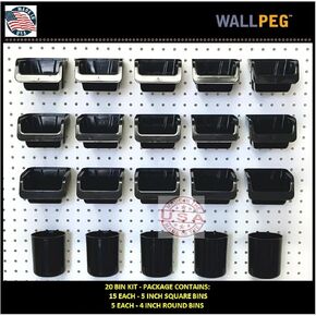 صناديق وأكواب WallPeg Pegboard - 15 صندوقًا مقاس 5 بوصات و5 أكواب مقاس 5 بوصات - خطافات للوحة لوحة التثبيت لتنظيم الأجهزة ترتيب الملحقات منظم أدوات طاولة العمل تخزين المرآب - صنع في الولايات المتحدة الأمريكية- in Kuwait