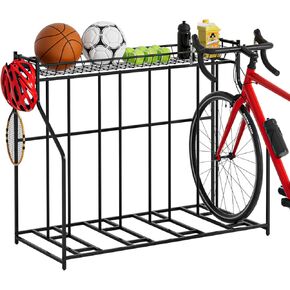4 Bike Stand, Bike Rack Garage with 3-Tier Storage Rack, Bicycle Stand for Garage Organizer, Indoor Sporting Gear Storage Station for Mountain/Road/Hybrid & Fat Tire Bike, Patent Pending in Saudi Arabia