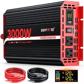 3000 Watts Power Inverter 12V DC to 110V/120V AC Converter Peak Power 6000W Car Inverter with LCD Display, 2 AC Outlets, 3.1A USB Port for RV, Camping,Truck, Boat, Off-Grid Solar System in Kuwait