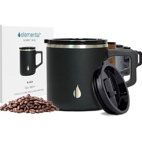 Elemental Insulated Coffee Mug - Triple-Wall Stainless Steel Summit Travel Cup for Hot and Cold Drinks - Thermal Coffee Mug with Lid and Handle for Camping, Office & Travel 16oz - Gunmetal in Saudi Arabia