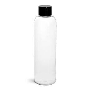 4 oz Plastic Bottles, Clear PET Cosmo Rounds w/Black Smooth PS-22 Lined Caps in Kuwait