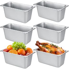 6 Pack Stainless Steel Hotel Pans 1/3 Size x 6" Deep Steam Table Pan 1/3 Stainless Steel Food Pan 6 Inch Deep Stainless Steel Commercial Food Pans for Hotel, Restaurant, Buffet, Home in Kuwait