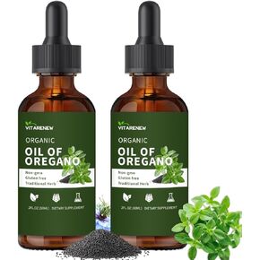 قطرات زيت الأوريجانو العضوية | زيت الأوريجانو مع زيت الحبة السوداء، مملوء بفيتامين E، 80% كارفاكرول لدعم المناعة، تعزيز مضادات الأكسدة وتنظيف الأمعاء - غير معدل وراثيًا، نباتي، عبوتان (كمية تكفي 480 يومًا) in Kuwait