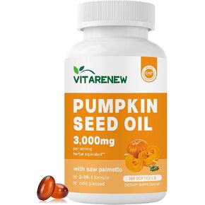 زيت بذور اليقطين لنمو الشعر بالميتو المنشاري | 3000 مجم لكل جرعة، 300 كبسولة هلامية | يدعم صحة المسالك البولية والبروستاتا | معصور على البارد، غني بالأحماض الدهنية والفيتوستيرول، غير معدل وراثيًا in Kuwait