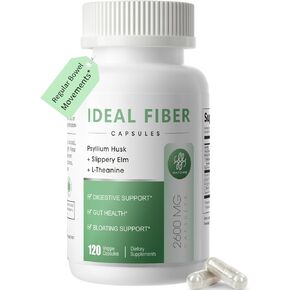 Fiber Supplement Capsules for Digestive Health & Regularity,Effortless Bowel Movements-Psyllium Husk Powder & Slippery Elm-Natural Prebiotic Fiber,Non-GMO-Daily Fiber for Adults, Women & Men-120Caps in Kuwait