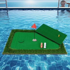 ULTIMATE Floating Golf Green for Pool, Floating Chipping Green Mat w/Hitting Mat, Golf Balls, Flag and Tee for Golf Practice, Golf Putting Mat for Golf Game (Rectangular, 47" x 35.5") in Kuwait
