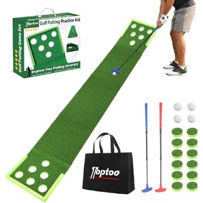 بساط وضع الجولف مع مضربين قابلين للتعديل، 4 كرات، 1 حقيبة محمولة - محمولة للاستخدام الداخلي والخارجي بطول 9.84 قدم باللون الأخضر للفناء الخلفي للمنزل والمكتب وألعاب الحفلات (العرض: 17.7 بوصة) in Kuwait