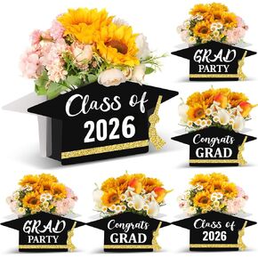 ESTUNE 6 PCS 2025 التخرج المركزية لزخارف الجدول تخرج CAP صناديق الزهور فئة 2025 تهنئة القبعات العليا للذهب الأسود GRART Party Suppors Suppors in Kuwait