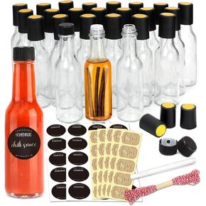 gmisun Hot Sauce Bottles 5 oz, 24 Pack Vanilla Extract Bottles with Shrink Capsules, Glass Woozy Bottle with Labels, Funnel, Caps, Dripper Inserts, for Homemade Hot Sauces, Dressing in Saudi Arabia