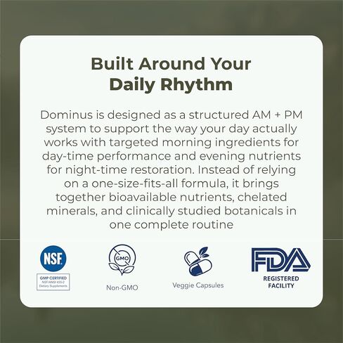 Dominus Multivitamins for Men | AM and PM Performance Formula with CoQ10, PQQ, KSM-66 Magnesium Zinc Bisglycinate | Nutritional Supplement for Energy Recovery and Sleep Support | 30 Day Supply in Saudi Arabia