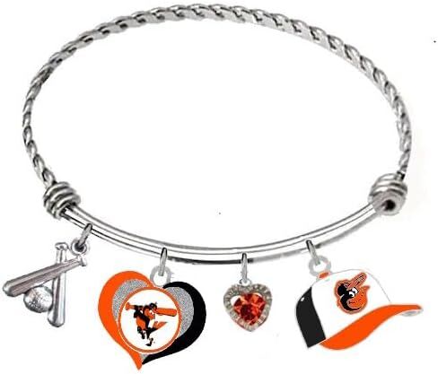 Baltimore Baseball Charm Bangle Bracelet with 4 Unique Charms in Kuwait