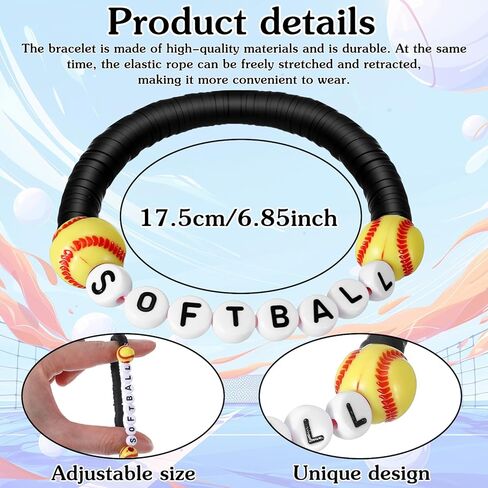 48 Pcs Sports Bracelets Stackable Clay Beaded Bracelets Sports Party Favors Charm for Teens Women Men Party Decoration (Softball, Black) in Saudi Arabia