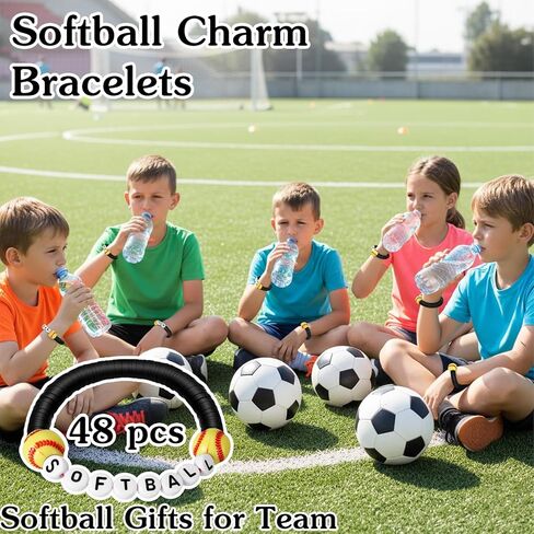 48 Pcs Sports Bracelets Stackable Clay Beaded Bracelets Sports Party Favors Charm for Teens Women Men Party Decoration (Softball, Black) in Saudi Arabia