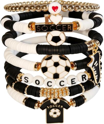 Soccer Bracelet Bracelets for Women, Soccer Game Day Jewelry Stackable with Ball Jersey Charms, Elastic Mom Essentials Team Spirit Gifts for Fans Players in Kuwait
