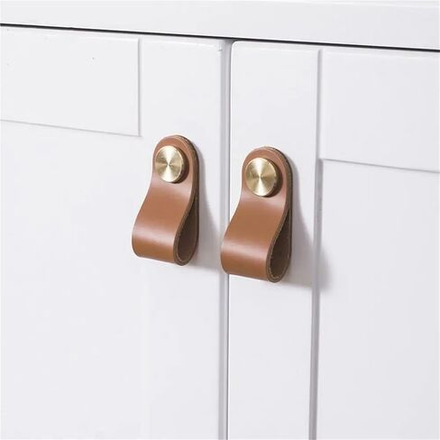 Soft Leather Kitchen Wardrobe Cabinet Drawer Handle Door Pulls Furniture 1Pcs(Khaki-M) in Kuwait